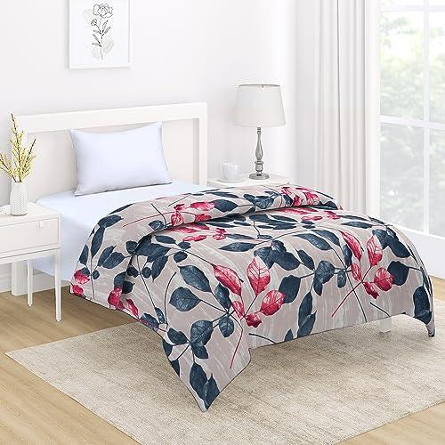 AC Comforter and Bedding Set for Single Bed, Dusty Pink Leaves - HOKIPO | Har Ghar ka Humsafar