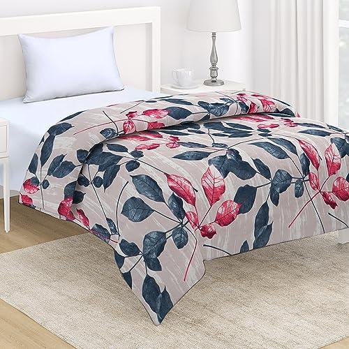 AC Comforter and Bedding Set for Single Bed, Dusty Pink Leaves - HOKIPO | Har Ghar ka Humsafar