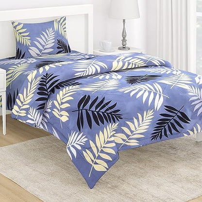 AC Comforter and Bedding Set for Single Bed, Frost Blue Pinnate Leaves - HOKIPO | Har Ghar ka Humsafar