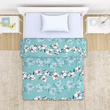 AC Comforter and Bedding Set for Single Bed, Hibiscus Floral Turquoise - HOKIPO | Har Ghar ka Humsafar