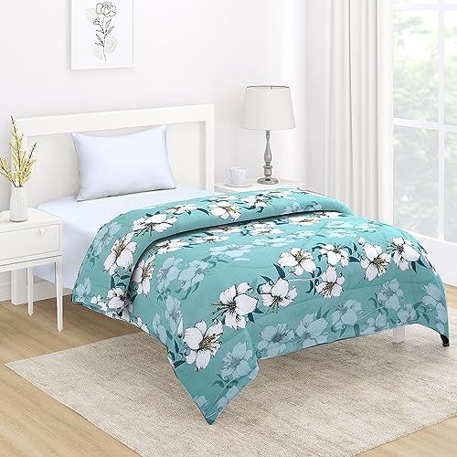 AC Comforter and Bedding Set for Single Bed, Hibiscus Floral Turquoise - HOKIPO | Har Ghar ka Humsafar