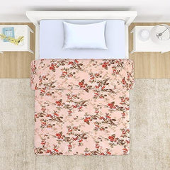 AC Comforter and Bedding Set for Single Bed, Peach Blooming Flowers - HOKIPO | Har Ghar ka Humsafar