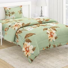 AC Comforter and Bedding Set for Single Bed, Pistachio Green Sunflower - HOKIPO | Har Ghar ka Humsafar