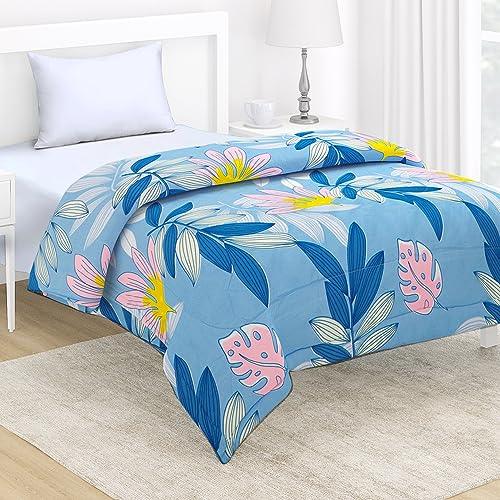 AC Comforter and Bedding Set for Single Bed, Sky Blue Tropical leaves - HOKIPO | Har Ghar ka Humsafar