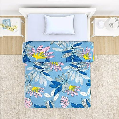 AC Comforter and Bedding Set for Single Bed, Sky Blue Tropical leaves - HOKIPO | Har Ghar ka Humsafar