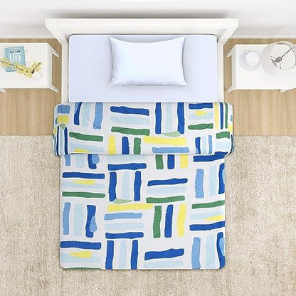 AC Comforter and Bedding Set for Single Bed, White Modern Lines - HOKIPO | Har Ghar ka Humsafar