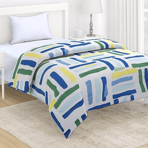 AC Comforter and Bedding Set for Single Bed, White Modern Lines - HOKIPO | Har Ghar ka Humsafar