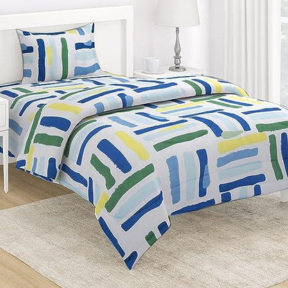 AC Comforter and Bedding Set for Single Bed, White Modern Lines - HOKIPO | Har Ghar ka Humsafar