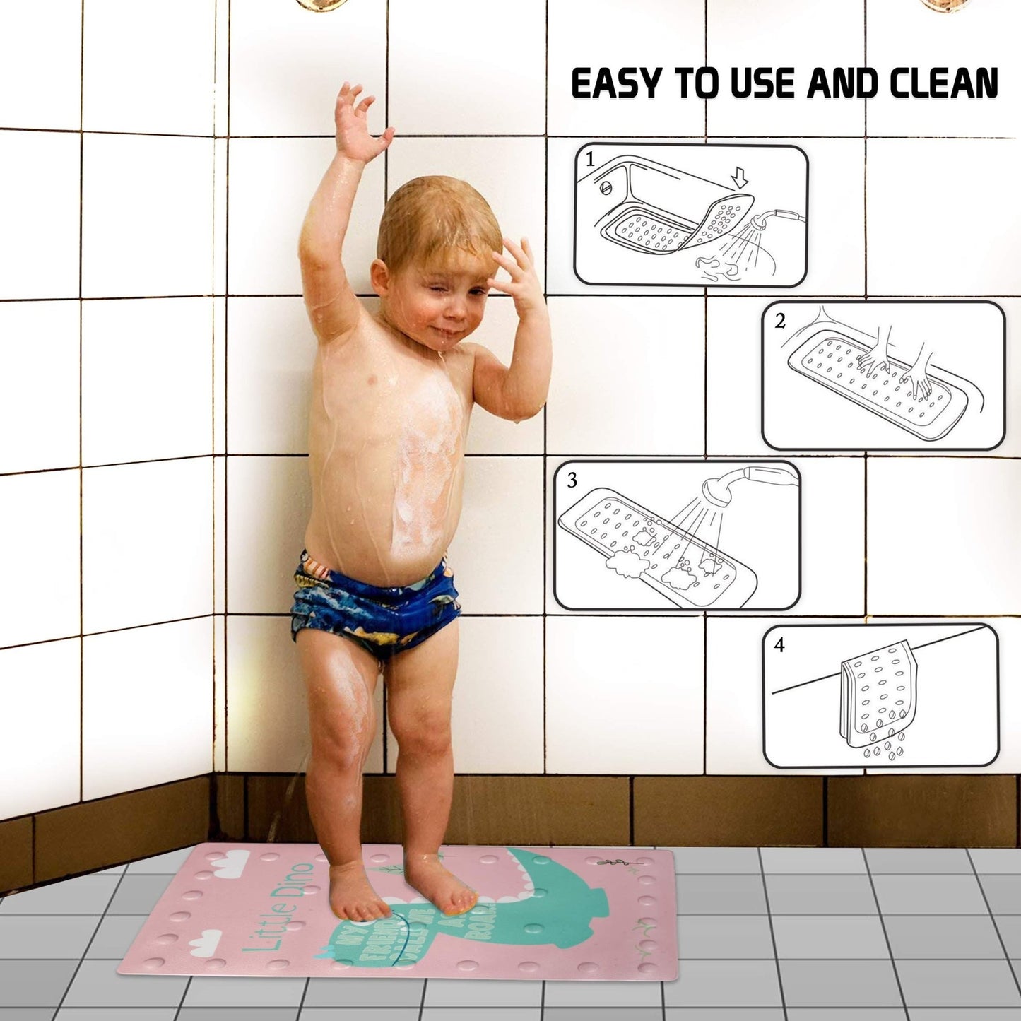 Anti Slip Mats for Baby Bathtub and Kids Shower Area, 40x70 cm, Dino - HOKIPO | Har Ghar ka Humsafar