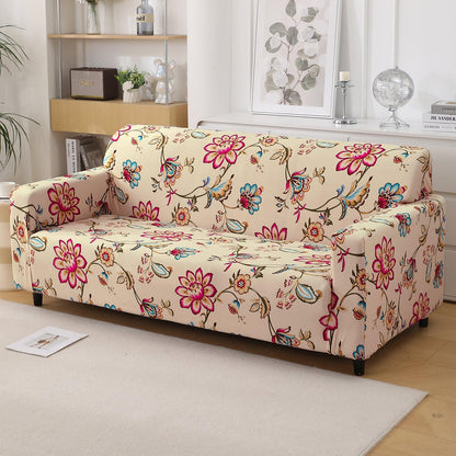 Beach Beige Dahlia Printed Elastic Sofa Cover | Stretchable & Full Fitted - HOKIPO | Har Ghar ka Humsafar