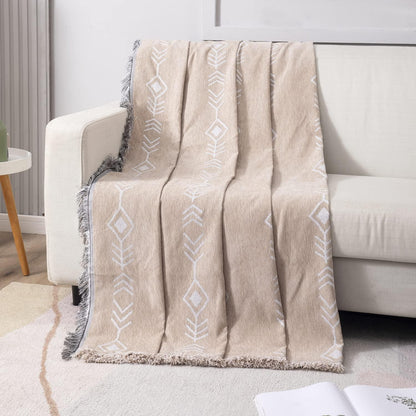 Beige Aztec, Thick, Soft and Pet Friendly Chenille Sofa Cover Throw - HOKIPO | Har Ghar ka Humsafar