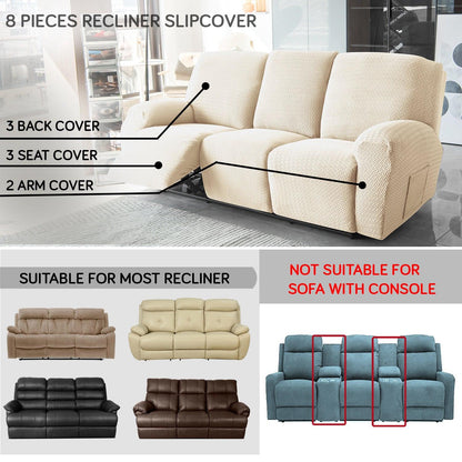 Beige Jacquard Recliner Sofa Cover | Non - Slip & Full Fitted - HOKIPO | Har Ghar ka Humsafar