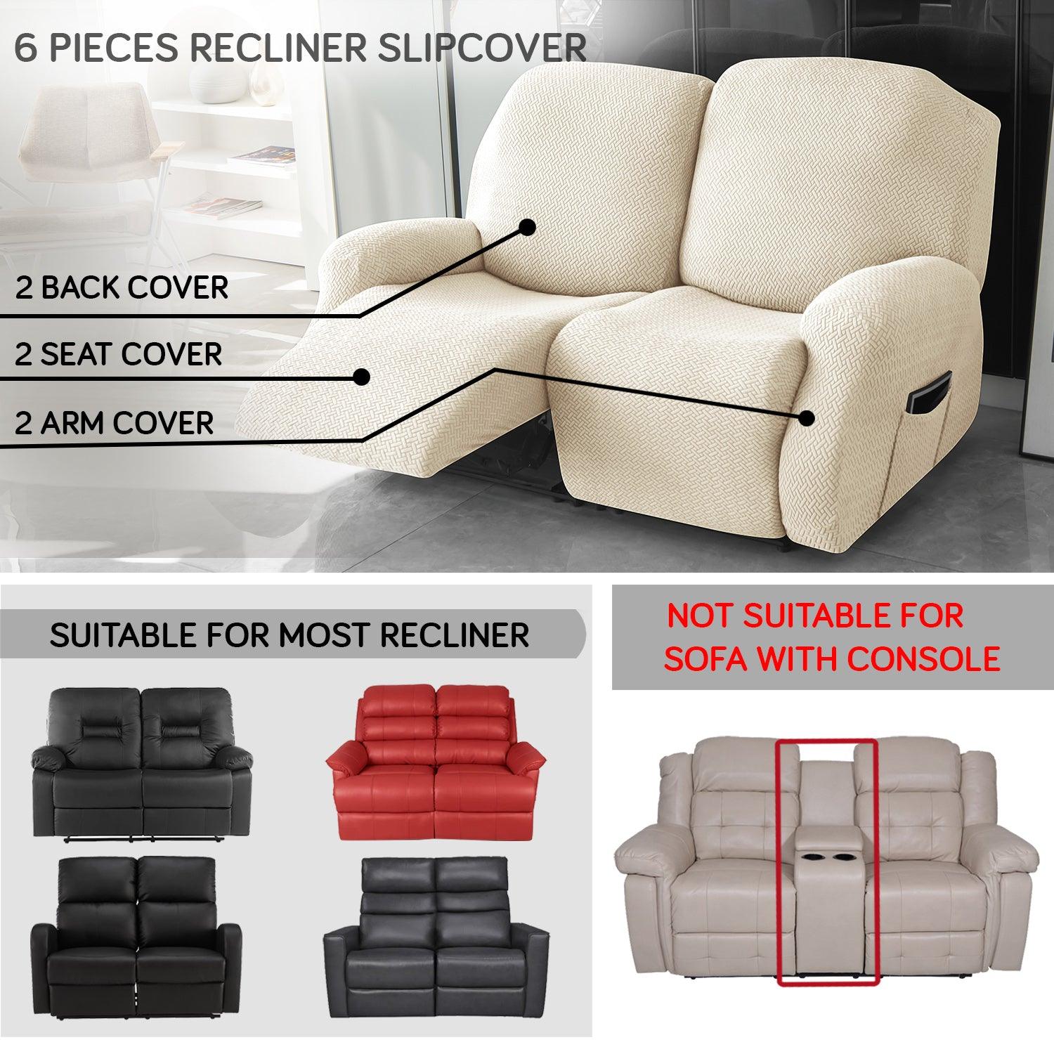 Beige Jacquard Recliner Sofa Cover | Non - Slip & Full Fitted - HOKIPO | Har Ghar ka Humsafar