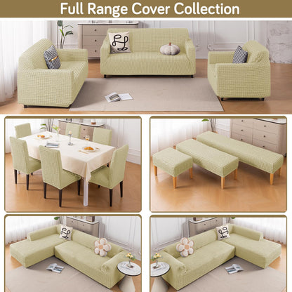 Aria Nova Bubble 2-Piece Stretchable L Shape Sofa Cover with Right Chaise, Beige