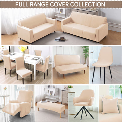 SereneSolids Stretchable Elastic Armless Sofa Cover – 140 GSM, Futon Slipcover, Easy Fit, Beige