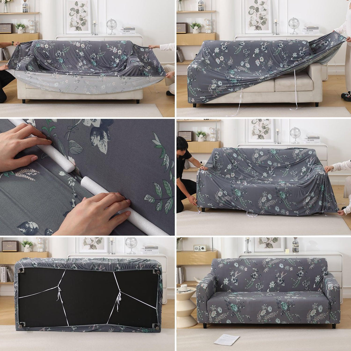 Bentonite Grey Budding Florals Printed – Step-by-step guide to put on an elastic sofa cover