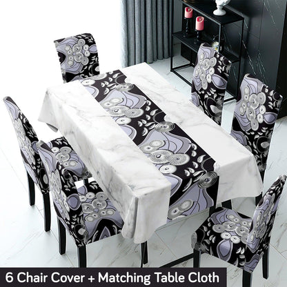 Black Printed Dining Set Cover | 4/6 Seater - HOKIPO | Har Ghar ka Humsafar