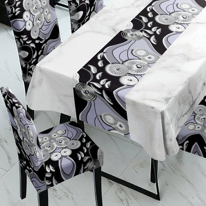 Black Printed Dining Chair Cover 6 Seater - HOKIPO | Har Ghar ka Humsafar