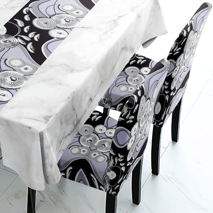 Black Printed Dining Chair Cover 6 Seater - HOKIPO | Har Ghar ka Humsafar