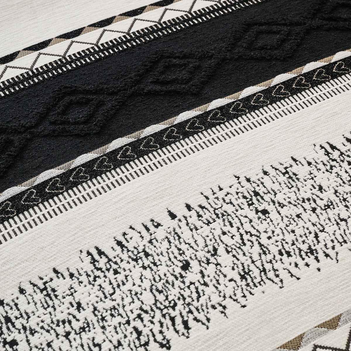 Nordic Boho Geometric Sofa Cover Mat with Tassel, 'Nordic Tassel Series'  Aurora Black
