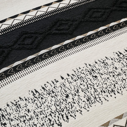Nordic Boho Geometric Sofa Cover Mat with Tassel, 'Nordic Tassel Series'  Aurora Black