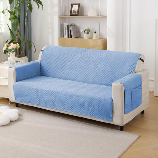 Blue Quilted Sofa Mat Cover with Pockets | Anti Slip & Full Fitted | 1/2/3 Seater - HOKIPO | Har Ghar ka Humsafar