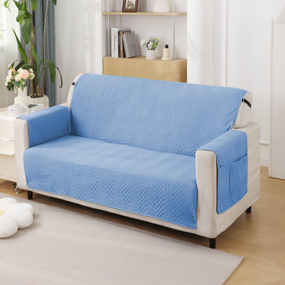 Blue Quilted Sofa Mat Cover with Pockets | Anti Slip & Full Fitted | 1/2/3 Seater - HOKIPO | Har Ghar ka Humsafar