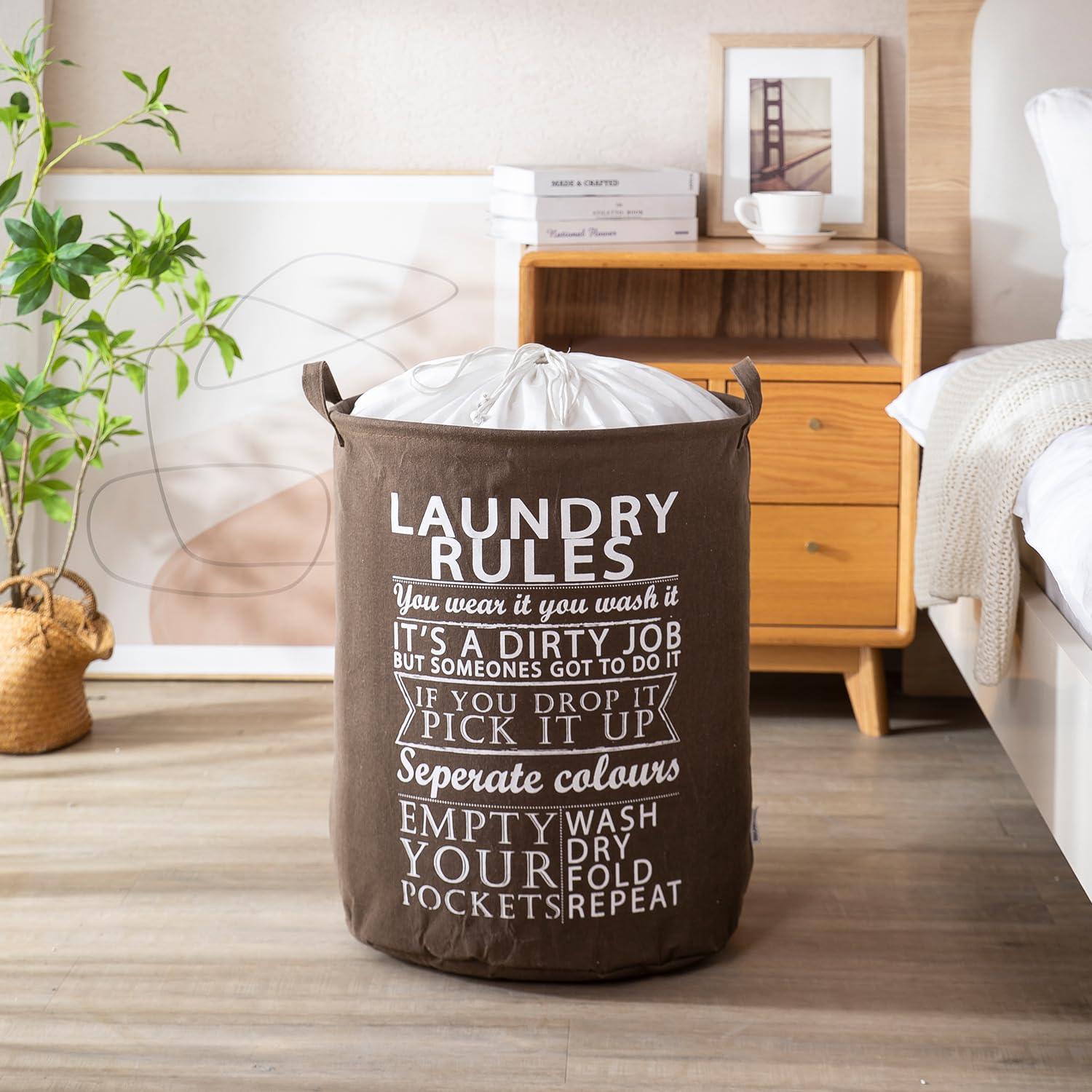 Brown Foldable Laundry Bag with Lid Drawstring - HOKIPO | Har Ghar ka Humsafar