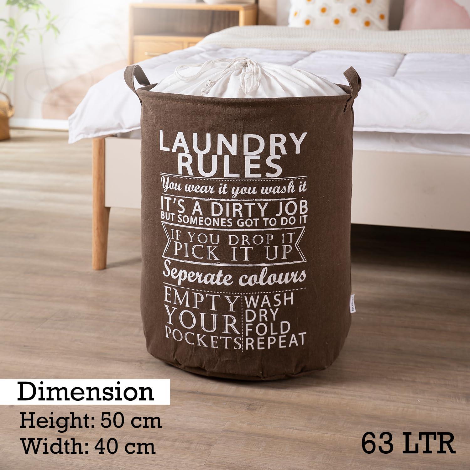 Brown Foldable Laundry Bag with Lid Drawstring - HOKIPO | Har Ghar ka Humsafar