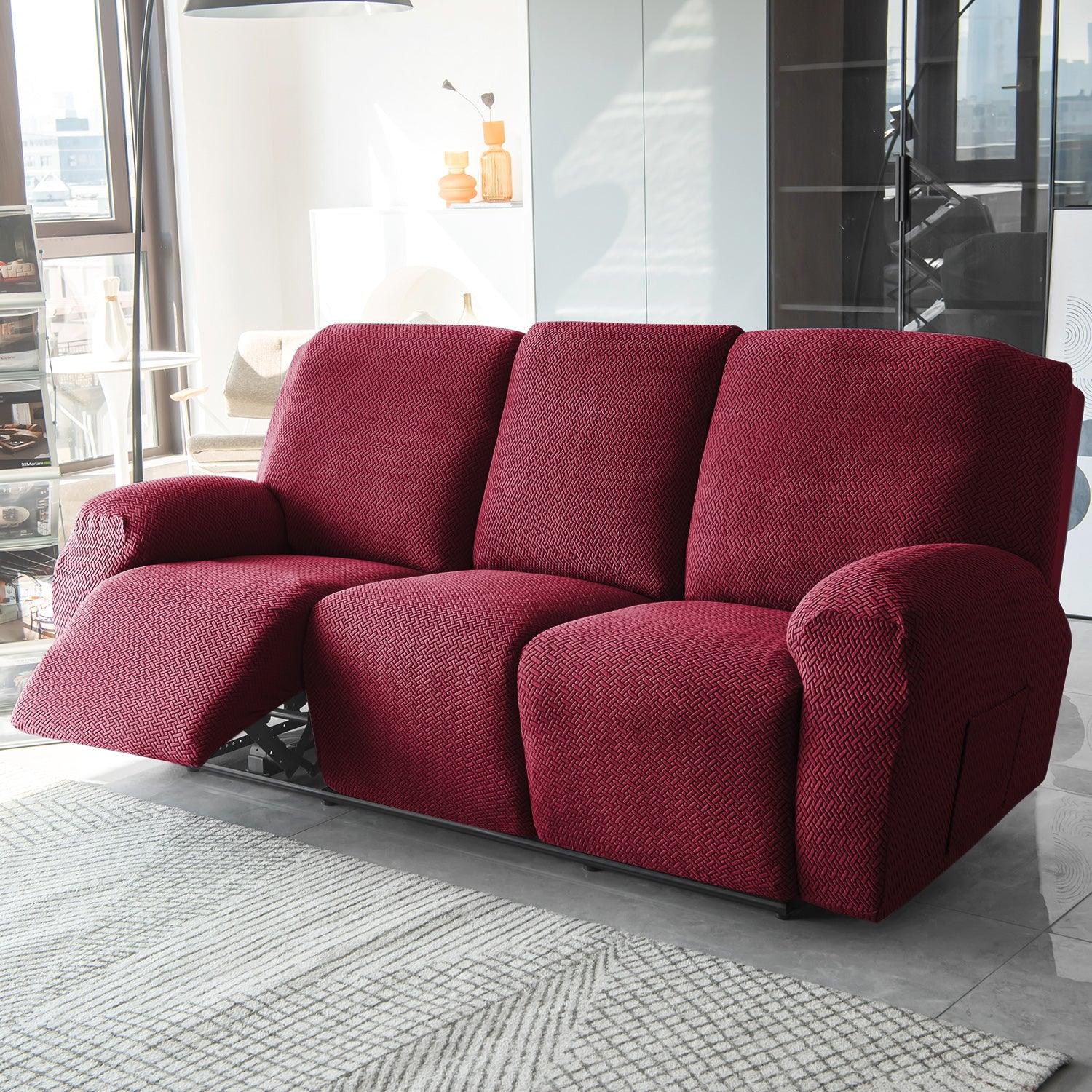 Burgundy Jacquard Recliner Sofa Cover | Non - Slip & Full Fitted - HOKIPO | Har Ghar ka Humsafar