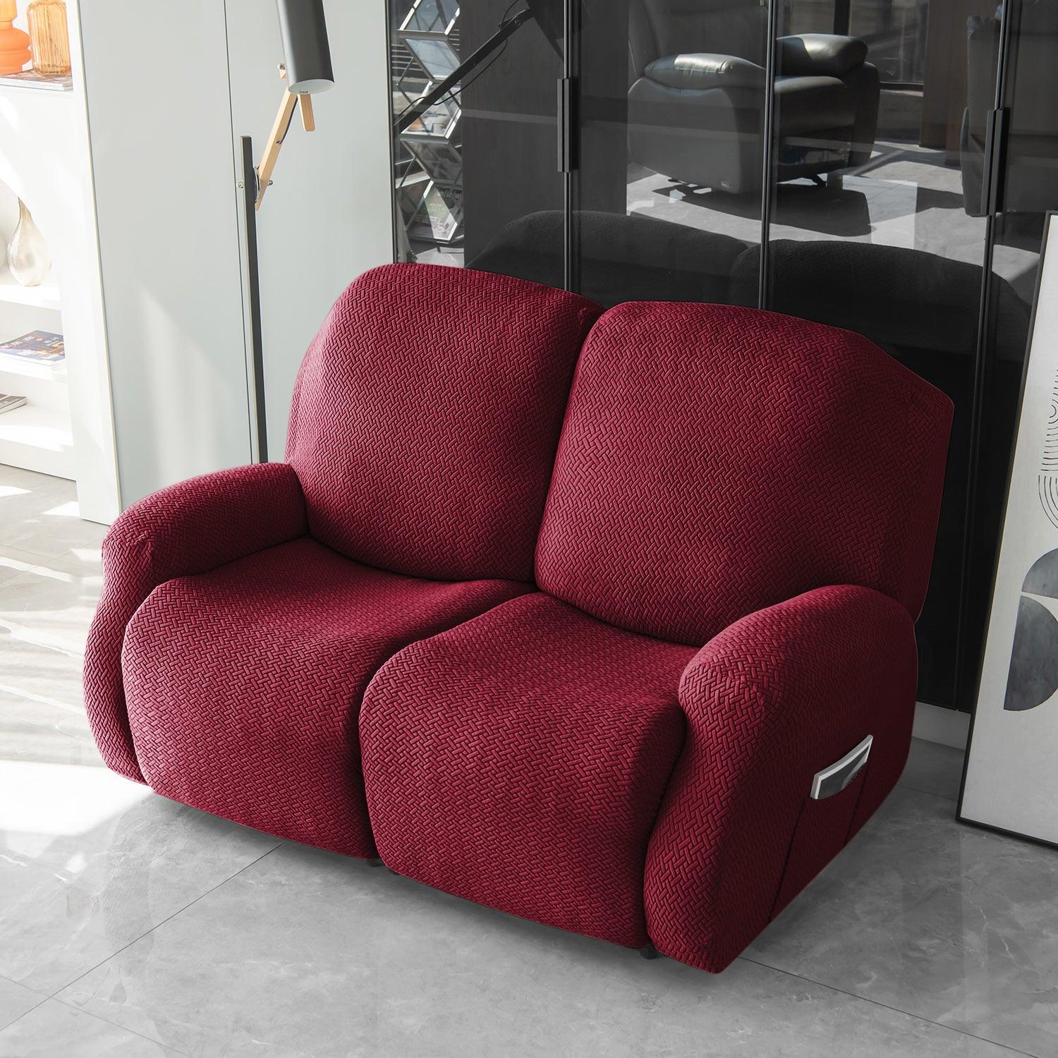 Burgundy Jacquard Recliner Sofa Cover | Non - Slip & Full Fitted - HOKIPO | Har Ghar ka Humsafar