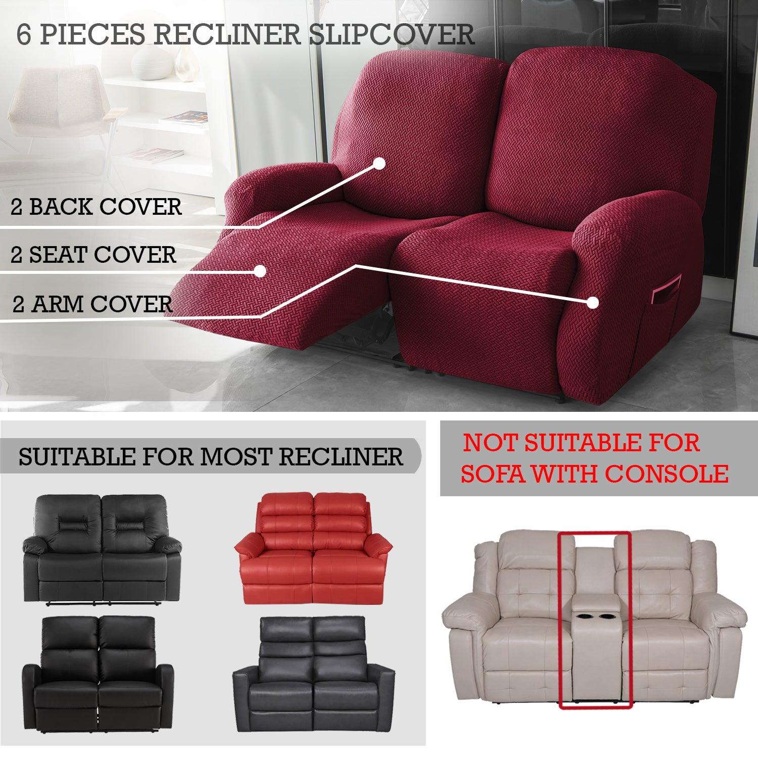 Burgundy Jacquard Recliner Sofa Cover | Non - Slip & Full Fitted - HOKIPO | Har Ghar ka Humsafar