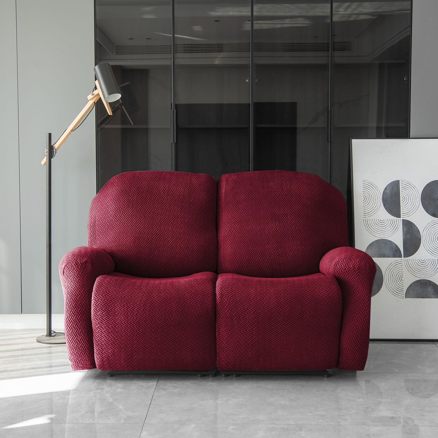 Burgundy Jacquard Recliner Sofa Cover | Non - Slip & Full Fitted - HOKIPO | Har Ghar ka Humsafar