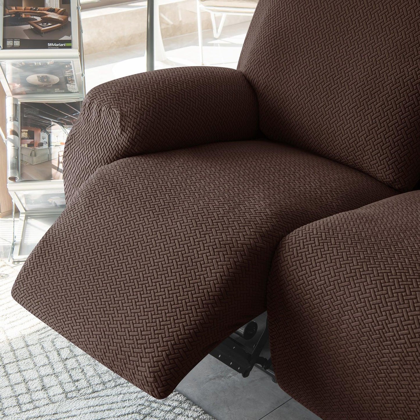 Chocolate Brown Jacquard Recliner Sofa Cover | Non - Slip & Full Fitted - HOKIPO | Har Ghar ka Humsafar