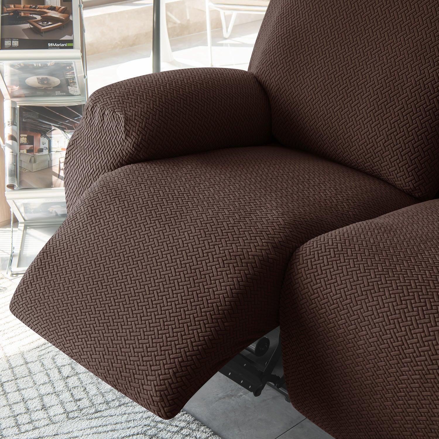 Chocolate Brown Jacquard Recliner Sofa Cover | Non - Slip & Full Fitted - HOKIPO | Har Ghar ka Humsafar