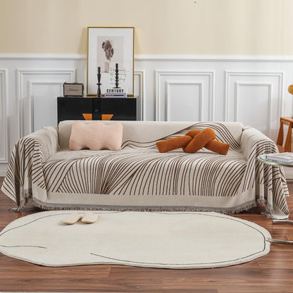 Coffee Colour, Wavy Print, All - Season Chenille Sofa Throw | Anti - Slip - HOKIPO | Har Ghar ka Humsafar