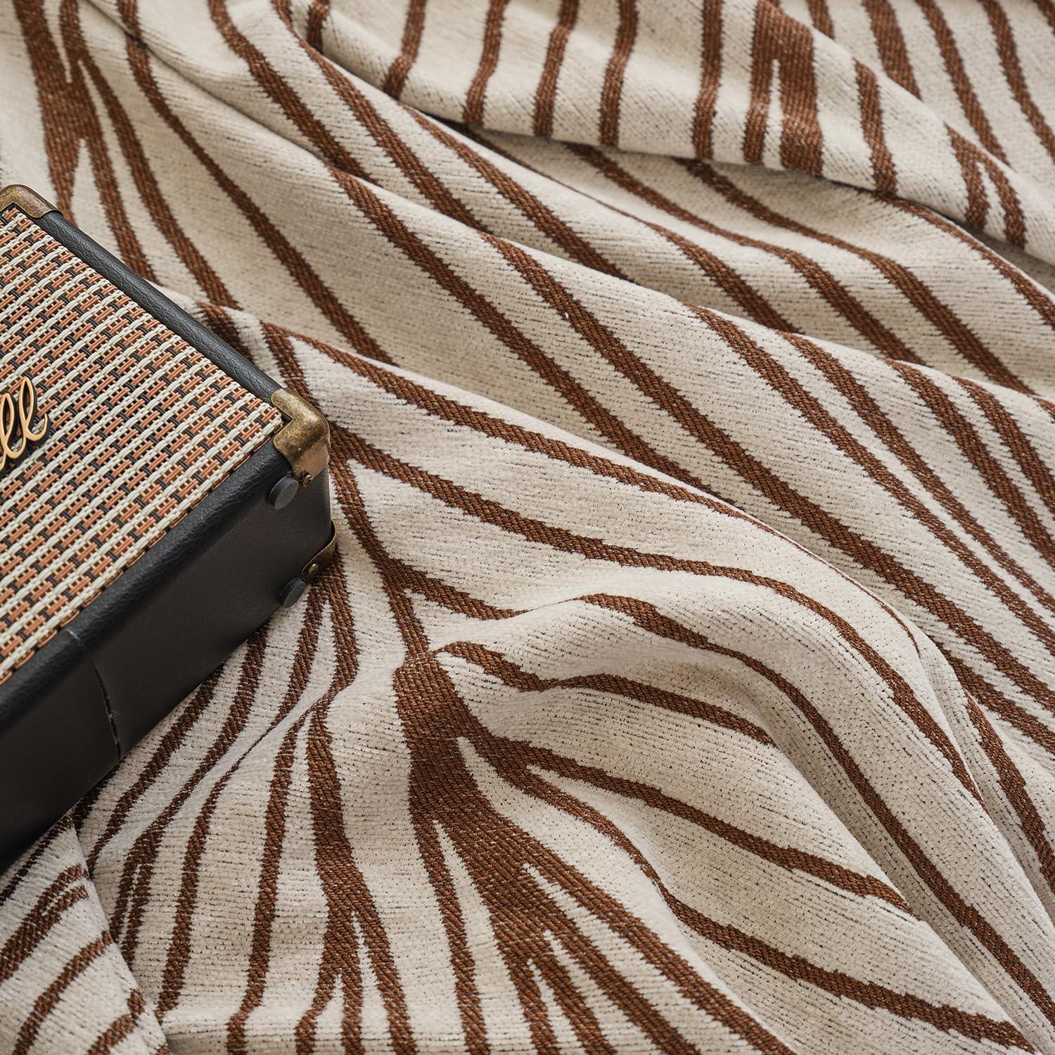 Coffee Colour, Wavy Print, All - Season Chenille Sofa Throw | Anti - Slip - HOKIPO | Har Ghar ka Humsafar