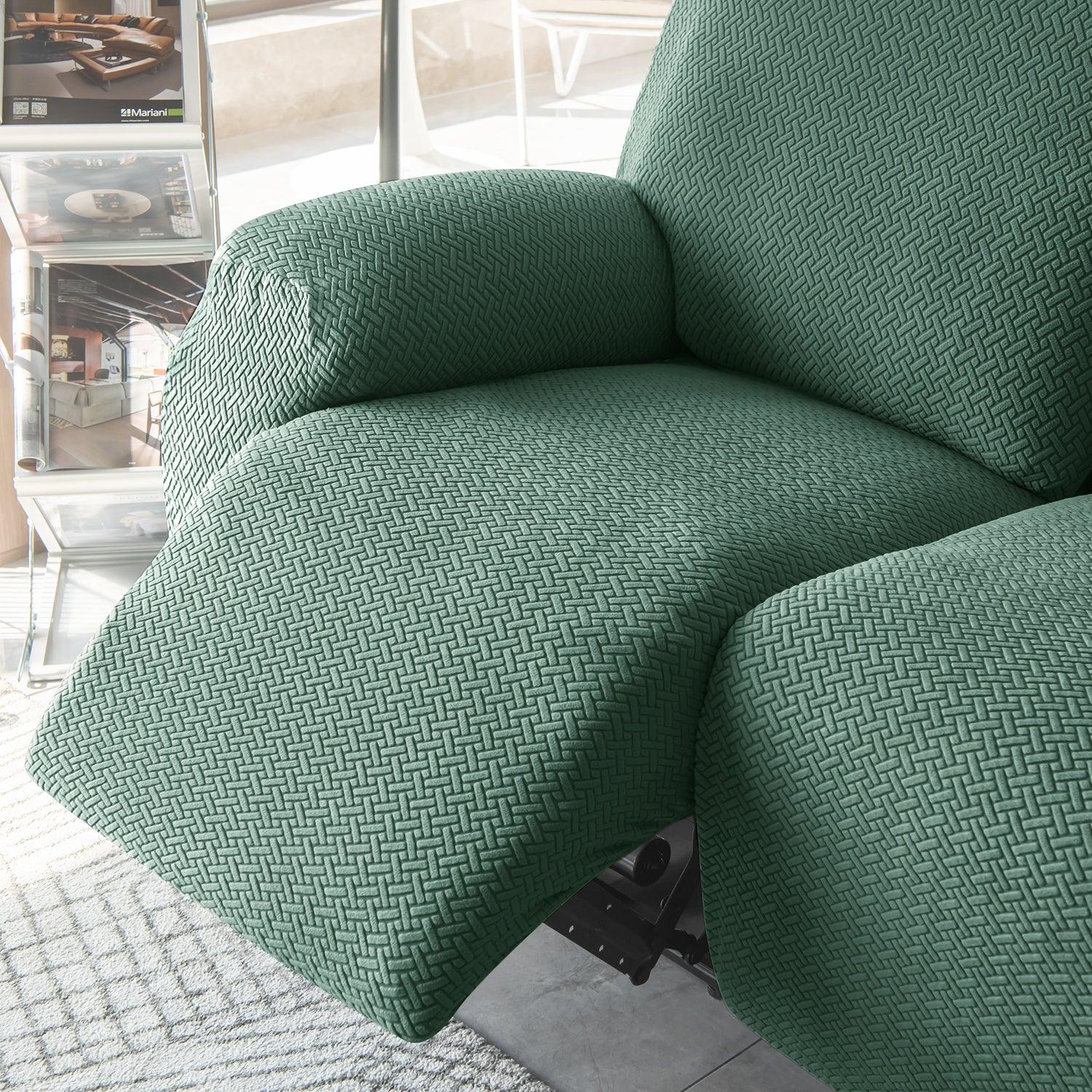 Continental Green Elastic Jacquard Recliner Sofa Cover | Stretchable & Anti Slip - HOKIPO | Har Ghar ka Humsafar