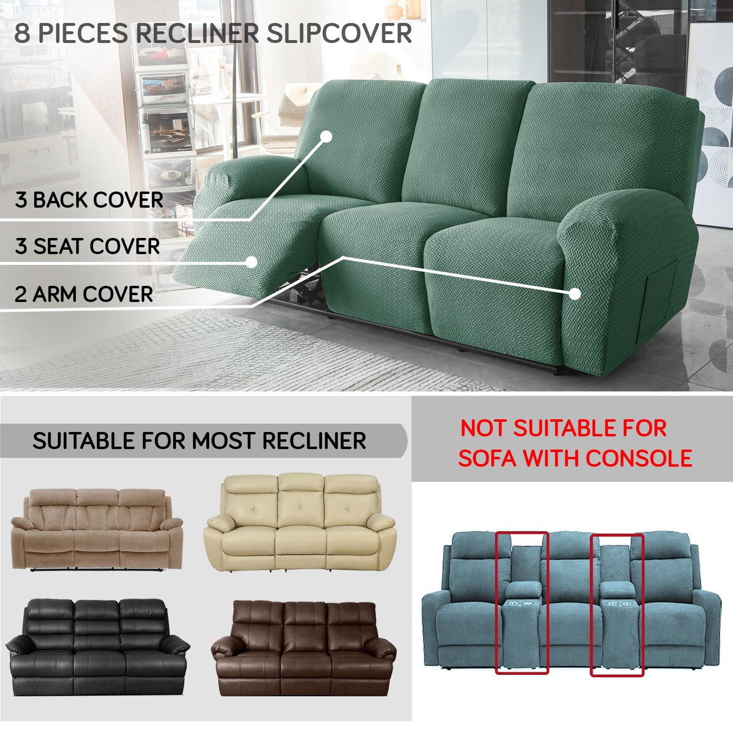 Continental Green Elastic Jacquard Recliner Sofa Cover | Stretchable & Anti Slip - HOKIPO | Har Ghar ka Humsafar