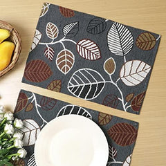 Cotton Jacquard Dining Table Mats, Grey Leaves - HOKIPO | Har Ghar ka Humsafar