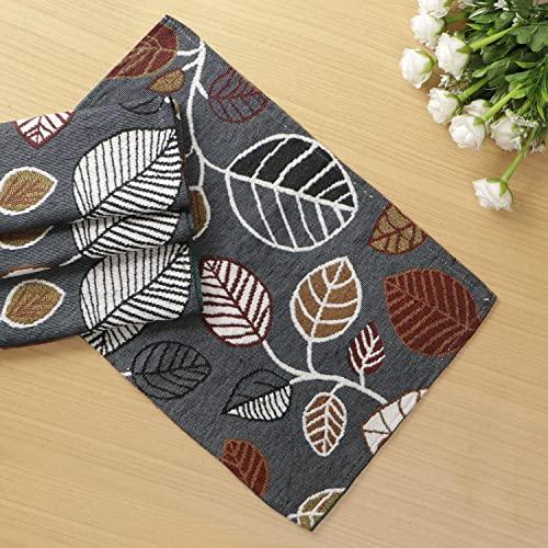 Cotton Jacquard Dining Table Mats, Grey Leaves - HOKIPO | Har Ghar ka Humsafar