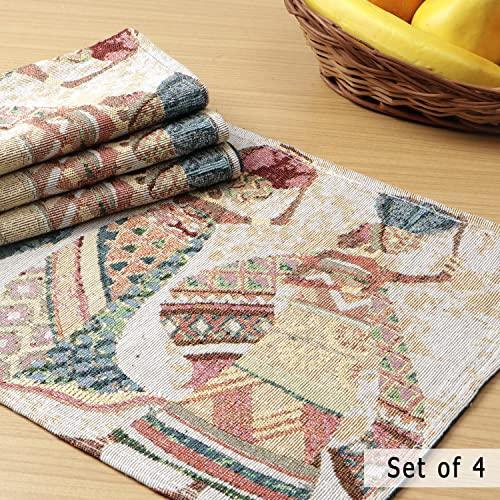 Cotton Jacquard Dining Table Mats, Multicolor Tribal Women - HOKIPO | Har Ghar ka Humsafar