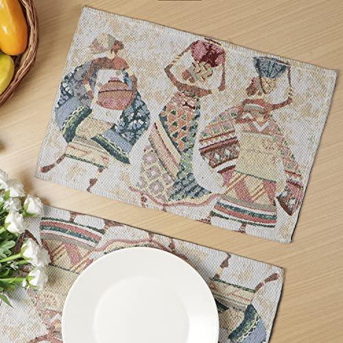 Cotton Jacquard Dining Table Mats, Multicolor Tribal Women - HOKIPO | Har Ghar ka Humsafar