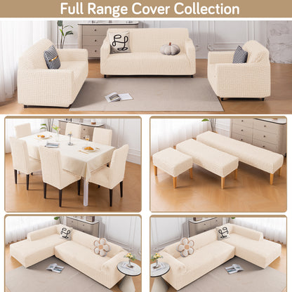 Aria Nova Bubble 2-Piece Stretchable L Shape Sofa Cover with Right Chaise, Light Cream