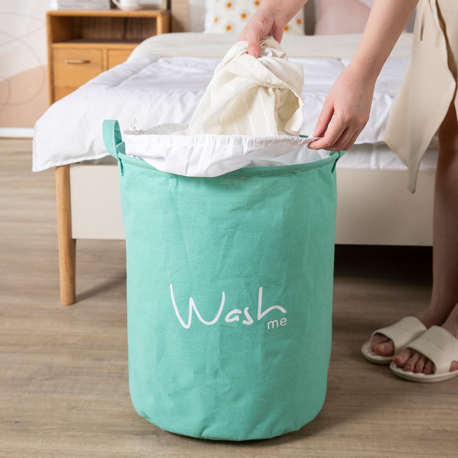 Cyan Foldable Laundry Bag with Lid Drawstring - HOKIPO | Har Ghar ka Humsafar