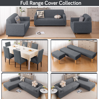 Aria Nova Bubble 2-Piece Stretchable L Shape Sofa Cover with Right Chaise, Dark Grey