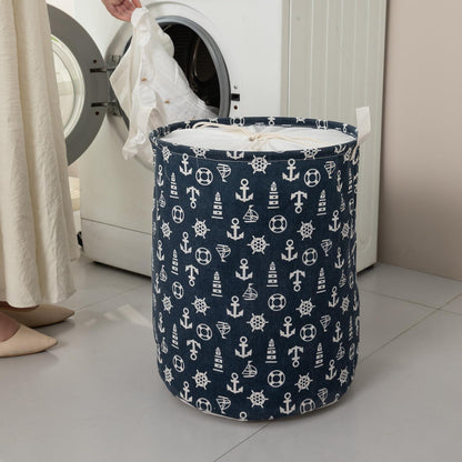 Dark Blue Nautical Print Foldable Laundry Bag with Lid Drawstring - HOKIPO | Har Ghar ka Humsafar