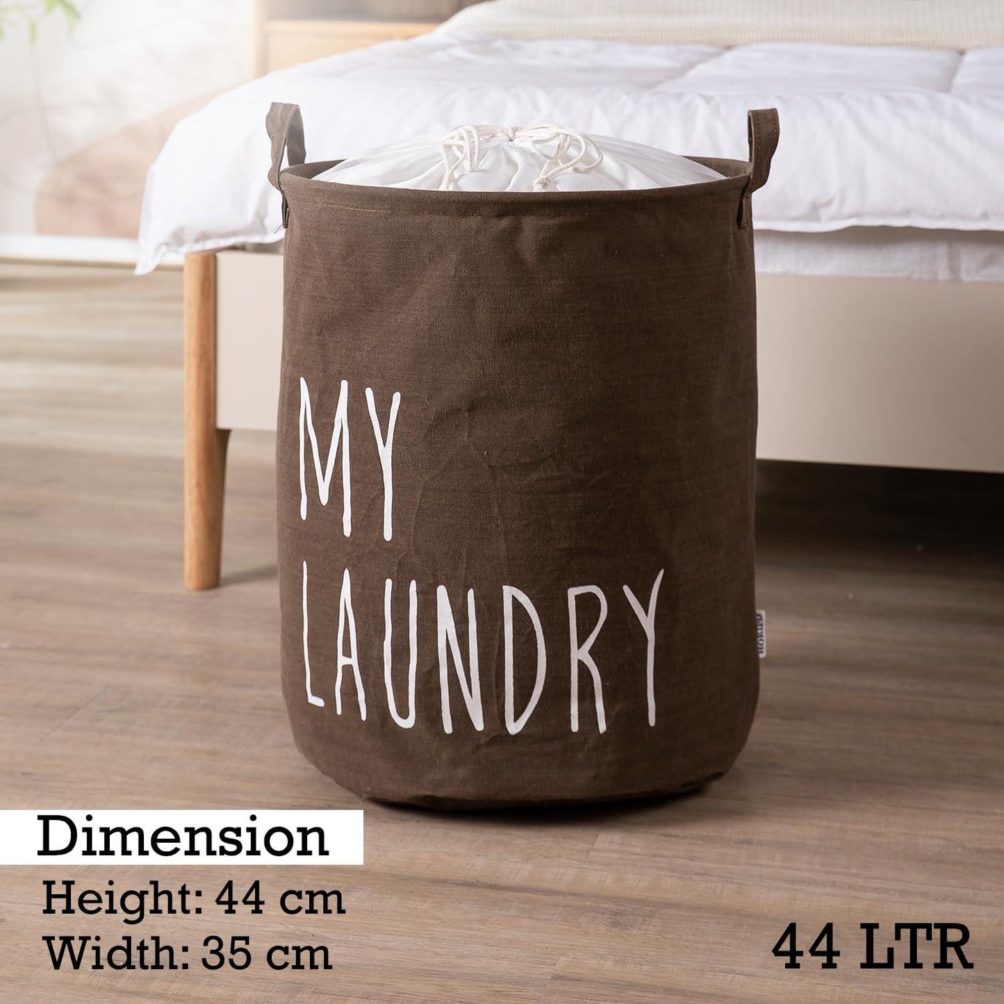 Dark Brown Foldable Laundry Bag with Lid Drawstring - HOKIPO | Har Ghar ka Humsafar