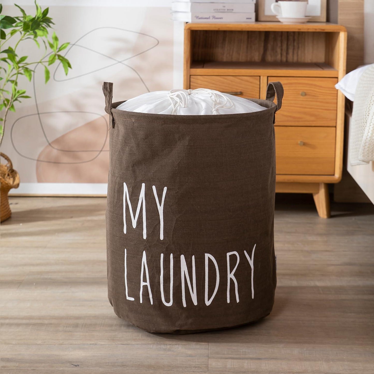 Dark Brown Foldable Laundry Bag with Lid Drawstring - HOKIPO | Har Ghar ka Humsafar