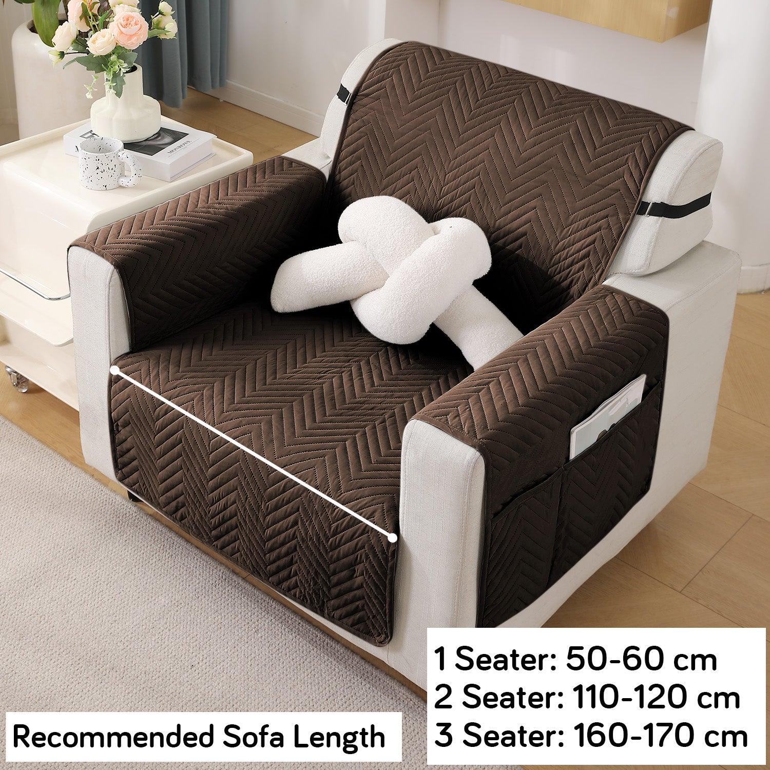 Dark Coffee Colour Quilted Mats for Sofa Set with Pockets | Anti Slip & Full Fitted | 1/2/3 Seater - HOKIPO | Har Ghar ka Humsafar